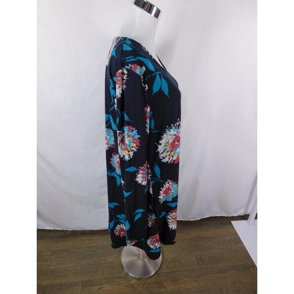 Lildy L-XL Navy Floral Swing Tunic Long Sleeve Boho Witch - Picture 8 of 11